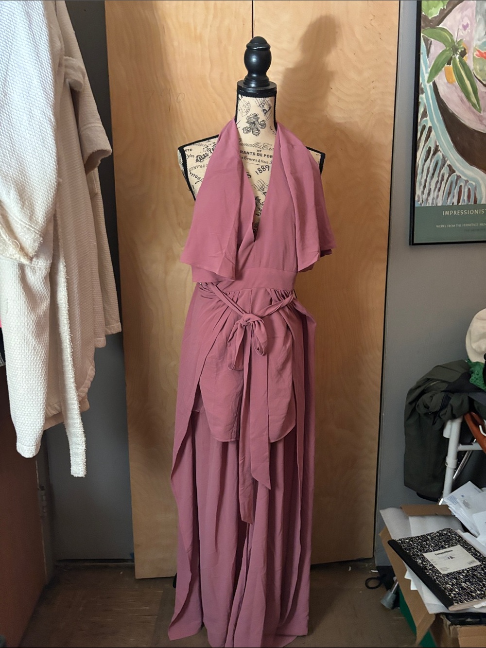 Haute Monde Mauve Halter Tie-Waist Maxi Dress
